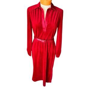 Sz S?/M Vintage 70s original Womens Dress Non Stop Burgundy Midi Long Sleeve